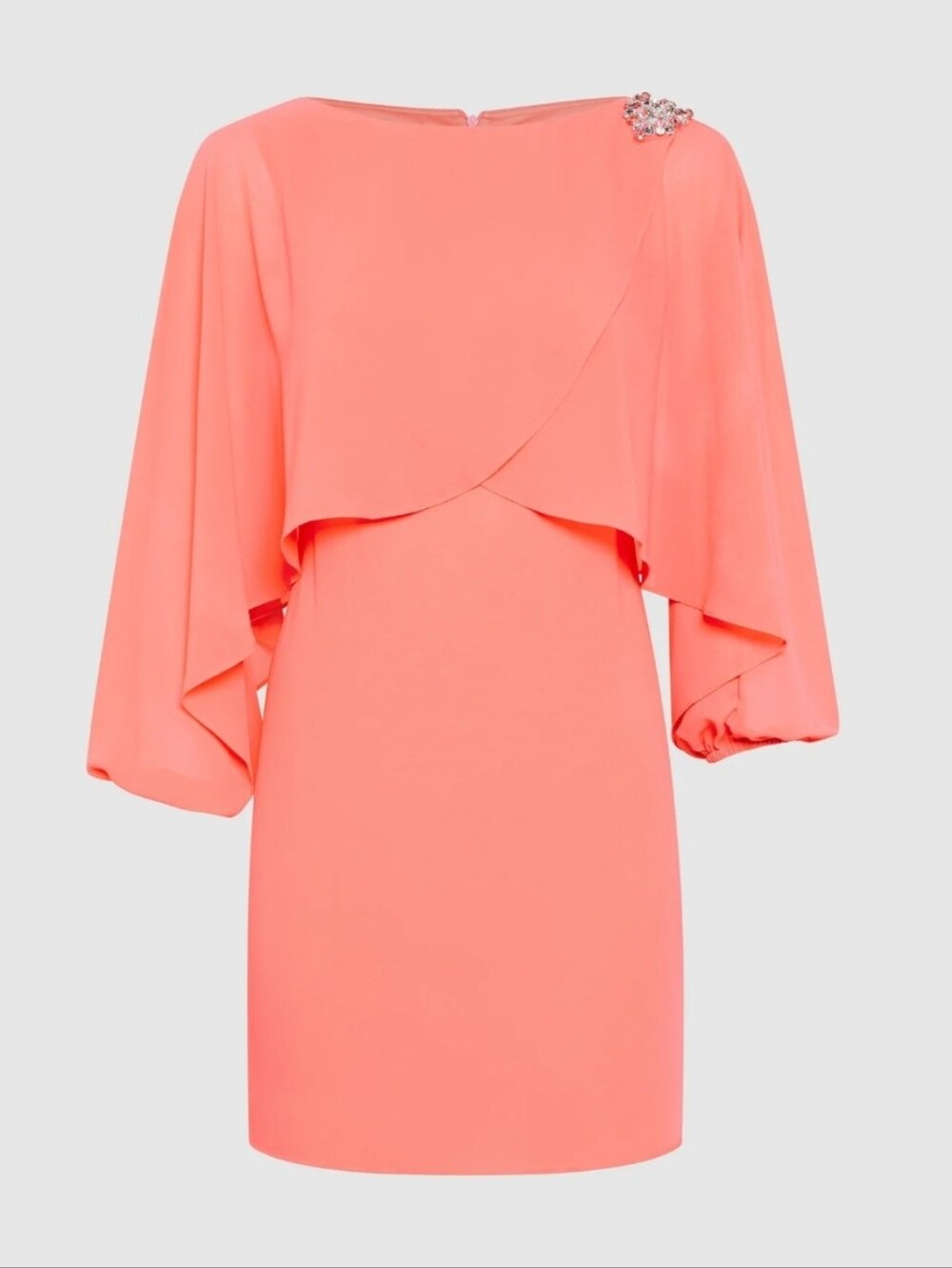 Laura Plus Coral Cape-Sleeve Brooch Embellished Party Cocktail Dress Size 20